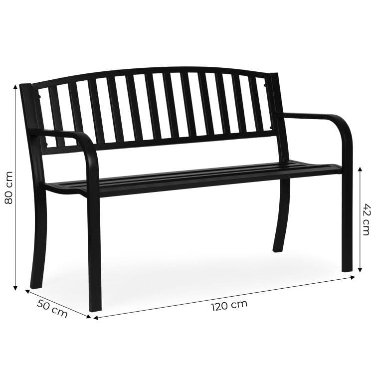 Dimensiuni Banca de gradina MultiGarden, stil parc, metal, 120×50 cm, negru HOM010776 Dimensiuni Banca de gradina MultiGarden, stil parc, metal, 120×50 cm, negru